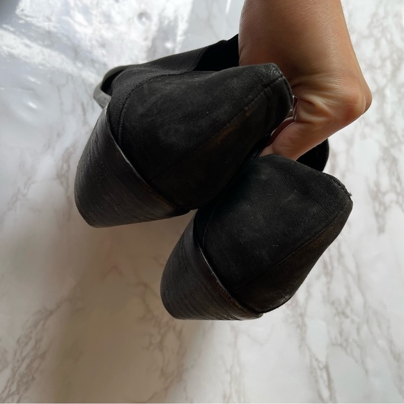 Eileen Fisher Perry Tumbled Nubuck Suede Black Booties Stacked Low Heel Size 8.5 - Picture 4 of 7